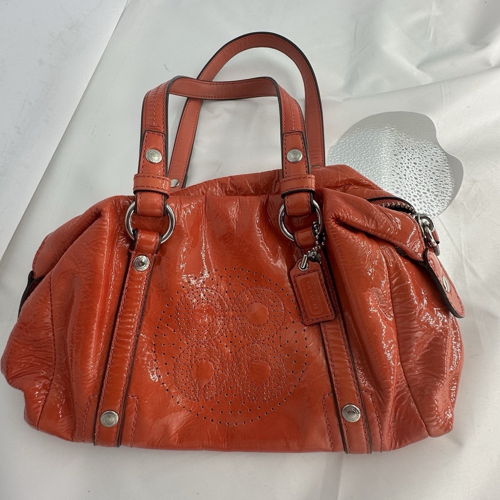 Coach Audrey Orange Patent Leather Satchel Top Handle Zip